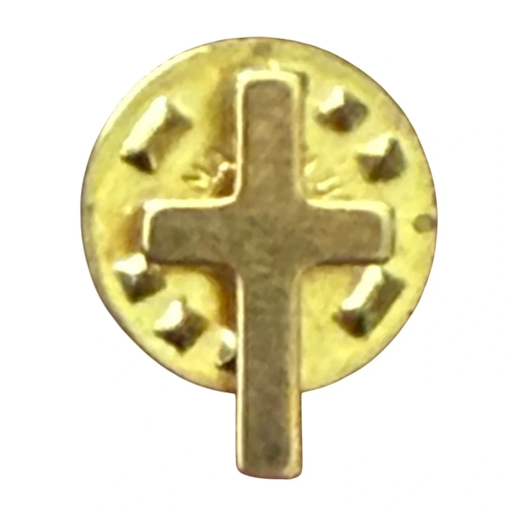 Gold Tone Christian Cross Lapel Pin Religious Faith Jewelry Made in USA